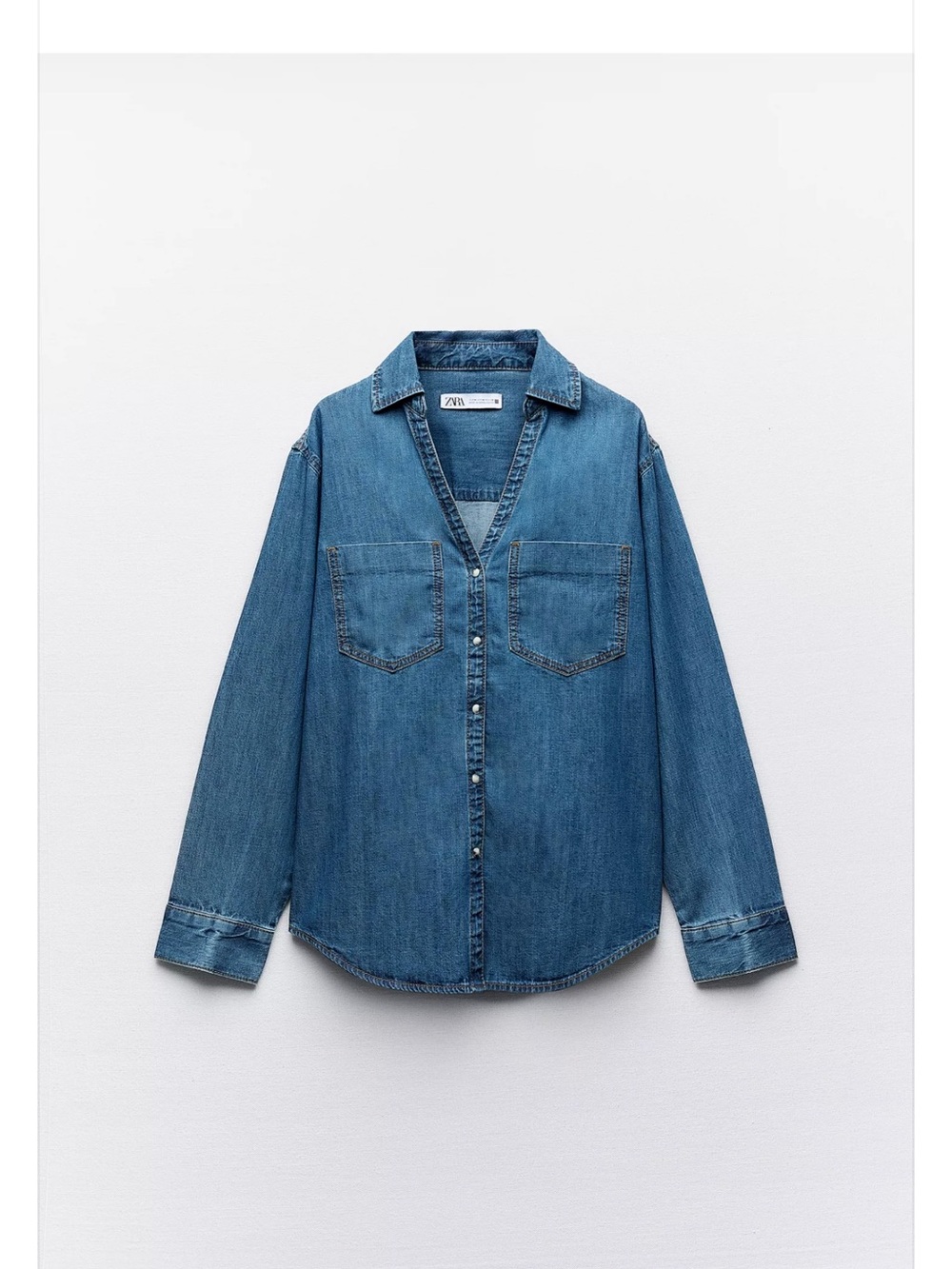 Zara Denim Button-Up Shirt in Classic Blue
